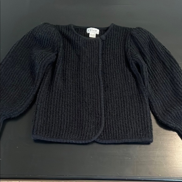Levian Sweaters - Vintage Evian Black Textured Cardigan Puff Sleeve Ribbed Knit Sweater Small